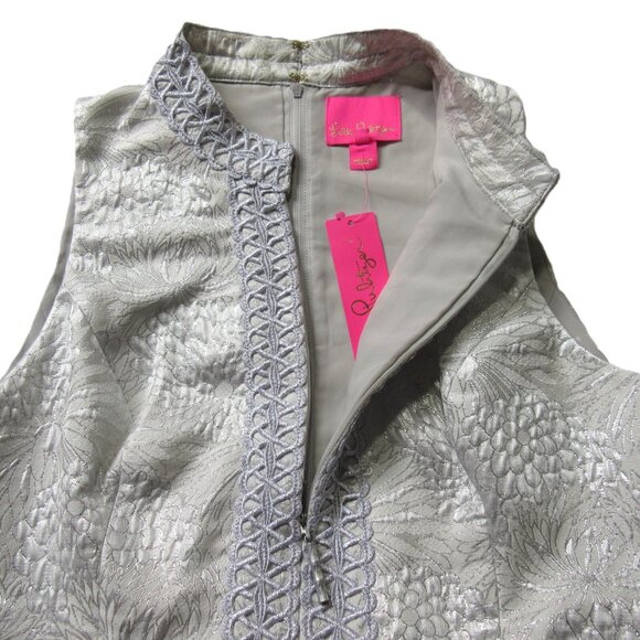 NWT Lilly Pulitzer Franci in Seaside Grey Metallic Full Bloom Brocade Dress 8 - Picture 4 of 7
